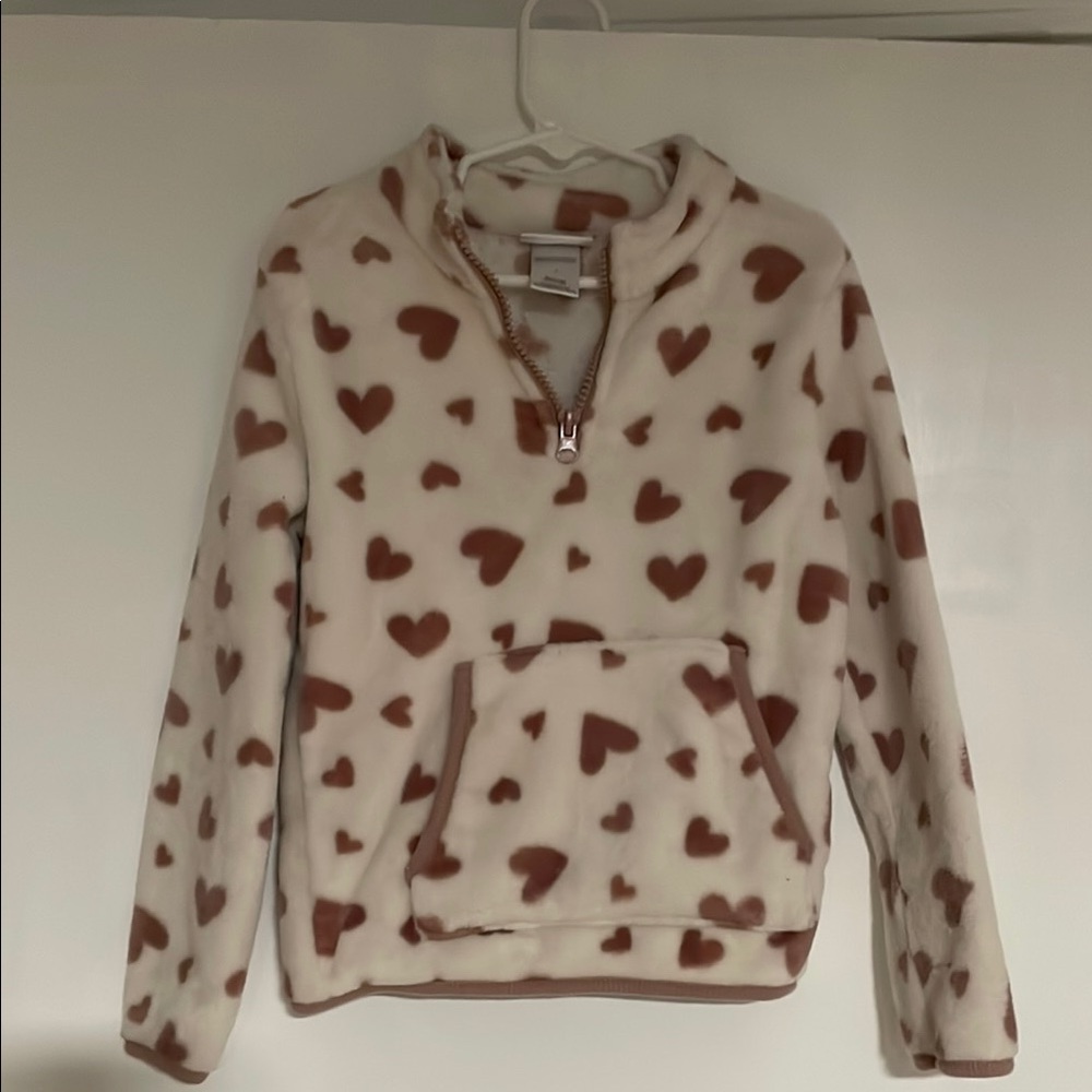 Nicole Miller Cream and Brown Heart Fleece Sweatshirt Girl’s Size 6